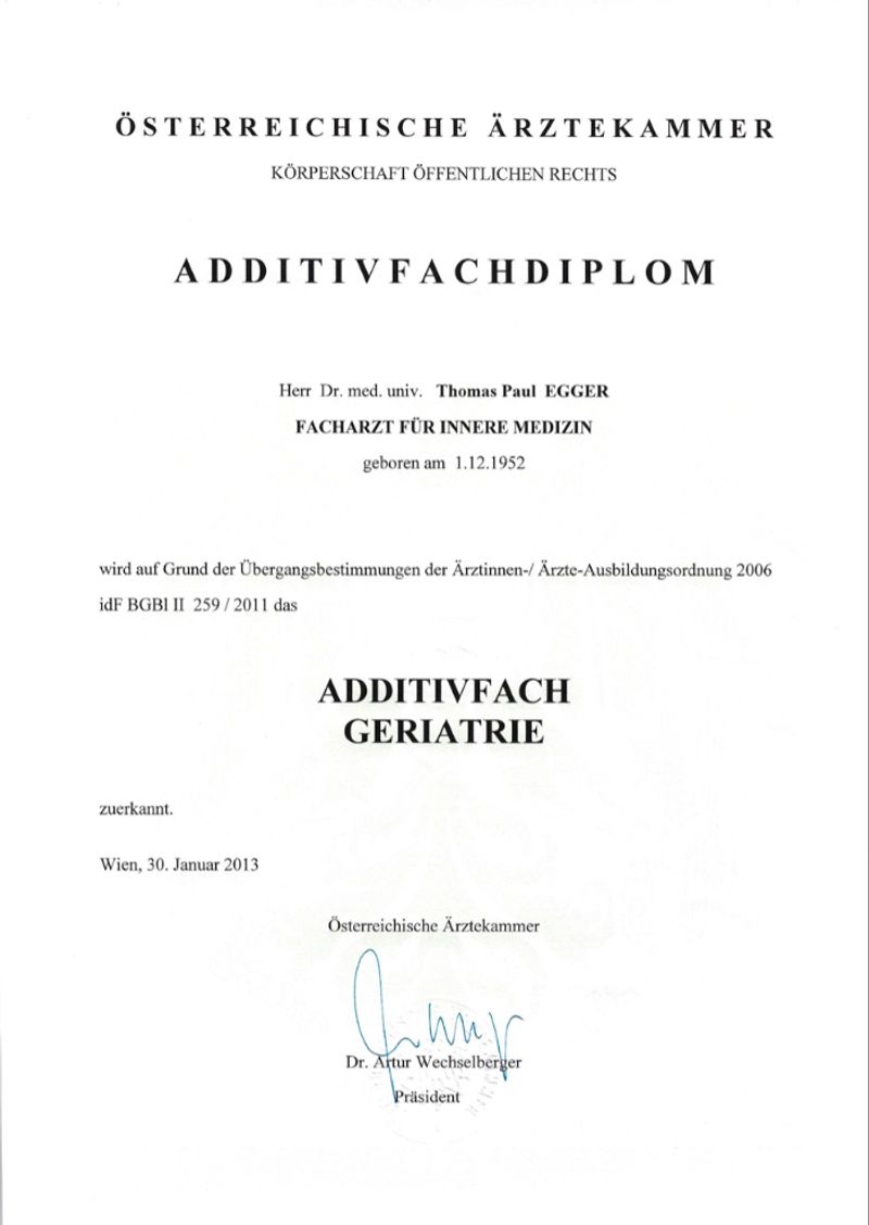 Diplom Additivfachdiplom für Geriatrie Diplom Additivfachdiplom für Geriatrie